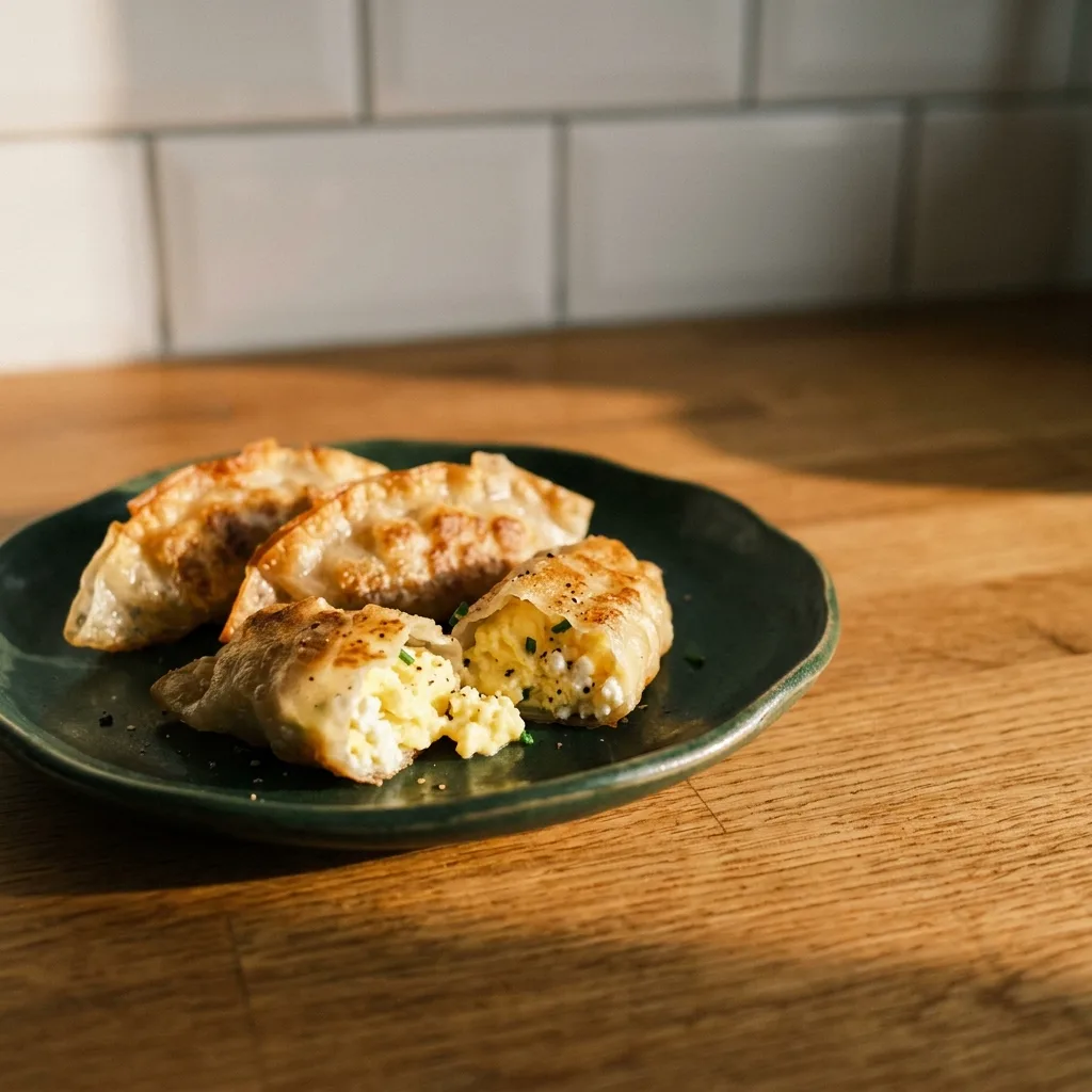 Dumplings de desayuno de papel de arroz con huevo y queso cottage