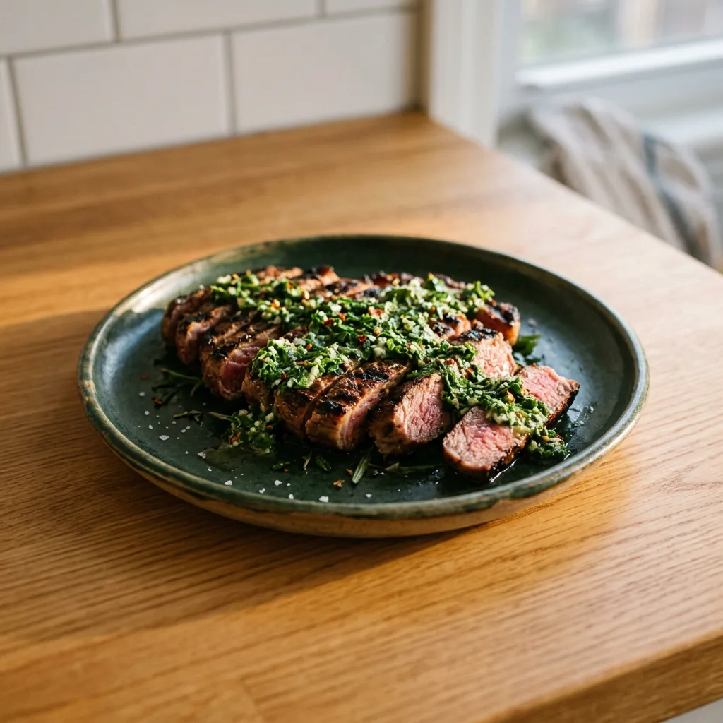 Grilled Steak with Cottage Cheese Chimichurri