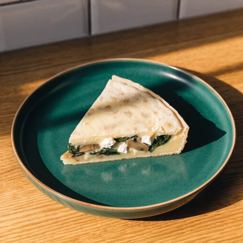 Tortillapaj med svamp, spenat och feta