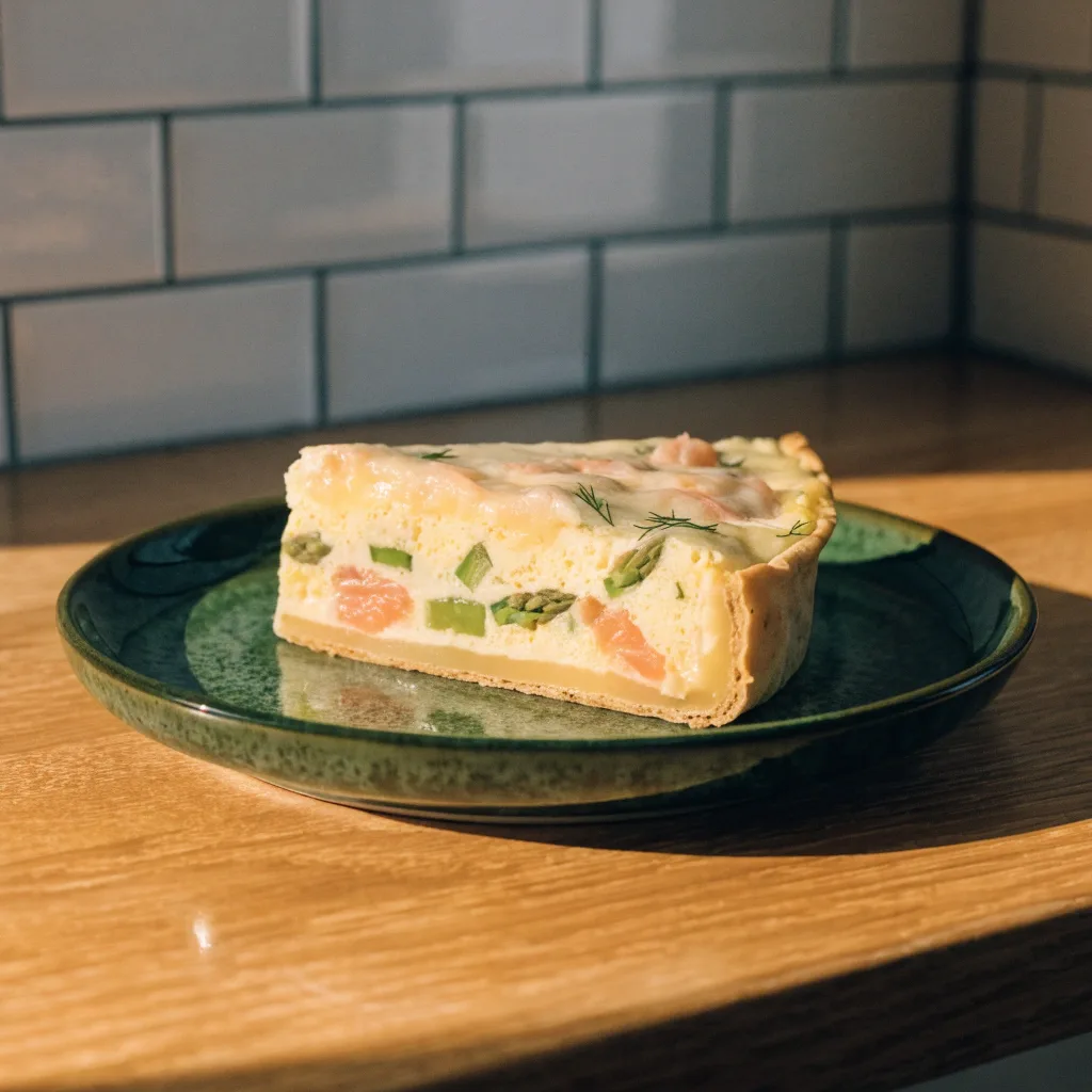 Tarte tortilla au saumon, asperges et aneth