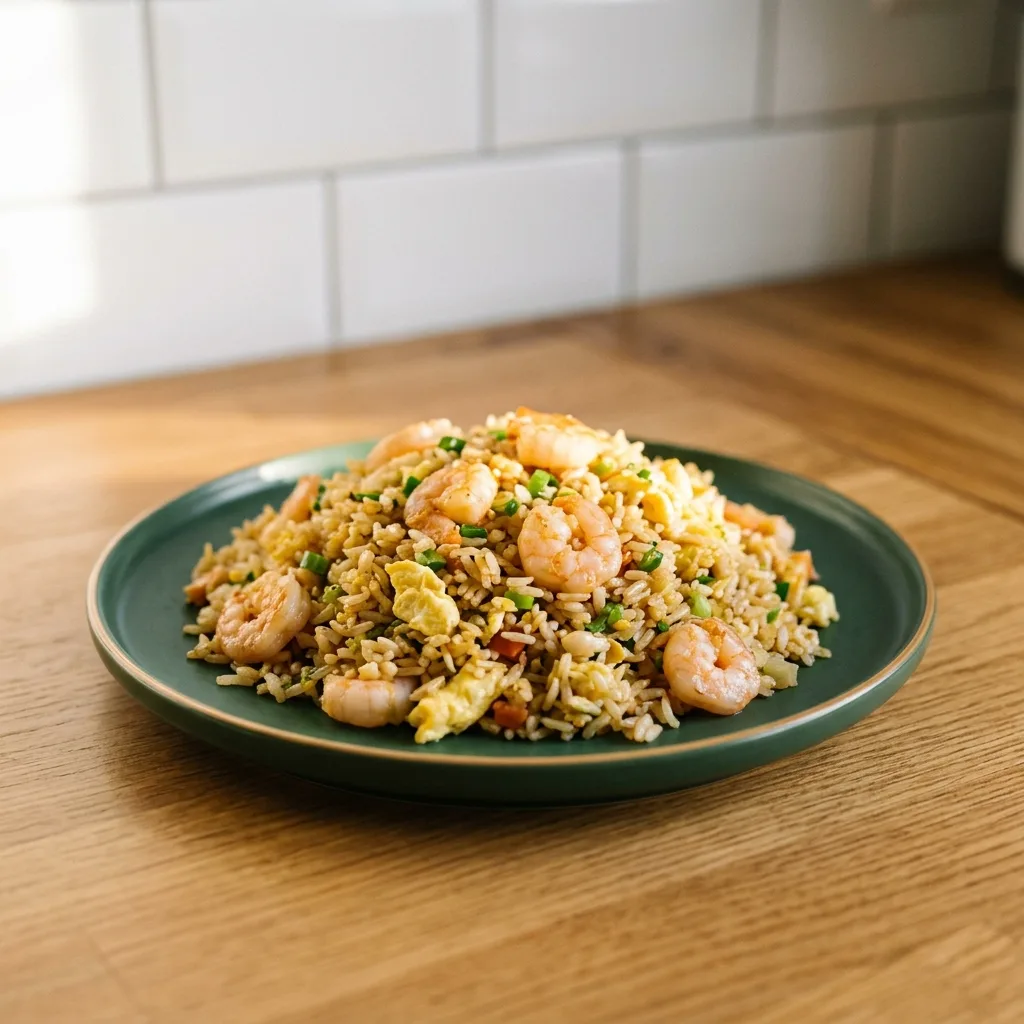 Riz sauté aux crevettes et à l'œuf