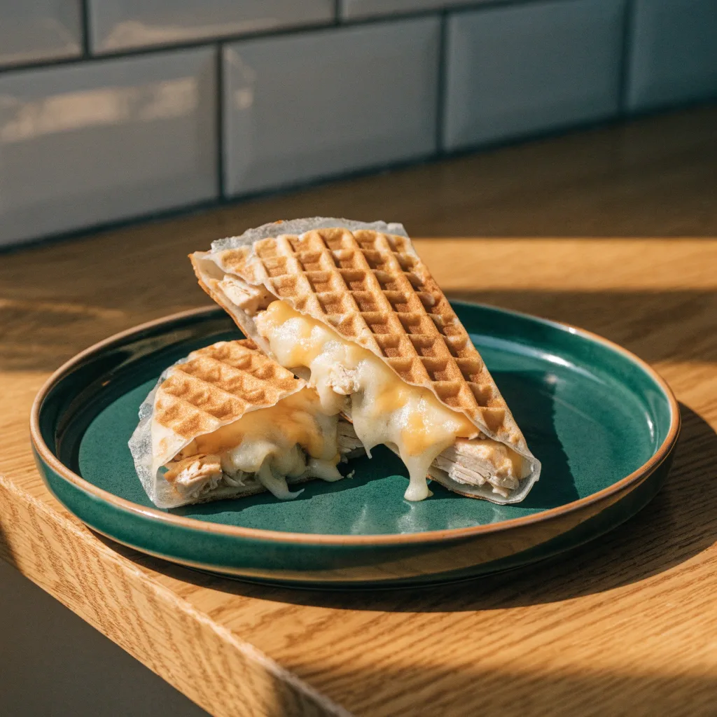 Hähnchen-Käse-Quesadilla aus Reispapier vom Waffeleisen