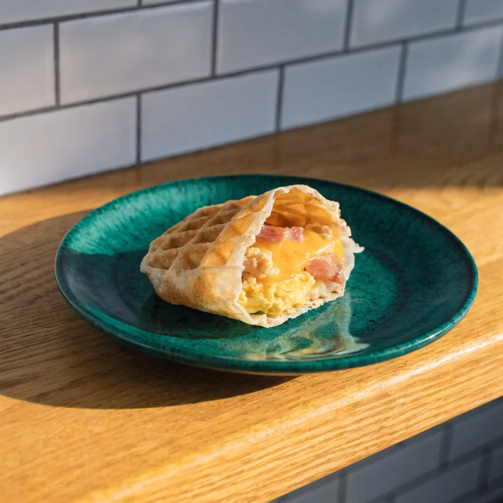 Waffle Iron Egg and Turkey Bacon Rice Paper Waffle